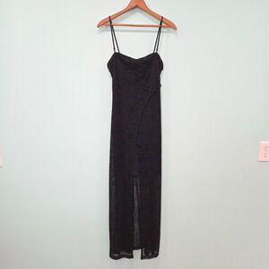 Next Up Y2K Sheer Black Whimsigoth Floral Mesh Maxi Dress 90s Grunge Goth Slip S